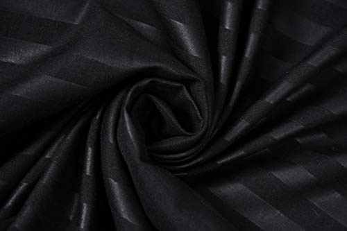 Image of 300 TC Glace Cotton Plain Stripe Queen Size Single Bedsheet with 1 Pillow Cover for Home, Hotel, Guest Room (60 X 90) Inch Black Pack 1