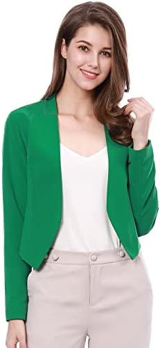 Allegra K Women's Collarless Work Office Business Casual Cropped Blazer Jacket X-Small Green