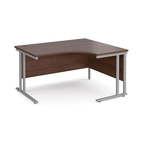 Mr Office Maestro 25 right hand ergonomic desk - silver cantilever leg, Walnut, 1400 Cover