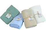 BEBICCO 4 Babywindeln, 120 x 120 cm, Grün/Blau/Beige/Cappuccino, aus Bio-Baumwollgaze. Puckdecke: weich, leicht, atmungsaktiv, vielseitig & pflegeleicht – ideal als Geschenk