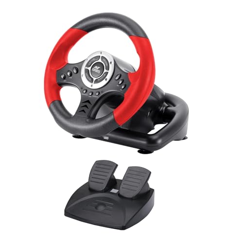 Image of Ant Esports GW170 Racing Steering Wheel with Pedals, 180 Rotation, Compact USB Gaming Wheel for PC, PS4, PS3, Xbox One, Xbox Series X /S, Switch & Android TV (Red /Black)