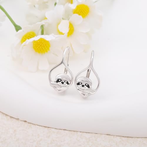Cute Sloth Earrings for Women - 925 Sterling Silver Sloth Gifts Hypoallergenic Animal Earrings Dainty Zoo Jewelry Unique Lightweight Huggie Earring for Birthday3