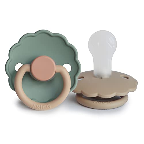 Image of FRIGG Daisy SilkySoft Silicone Baby Pacifier | Made in Denmark | BPA-Free (Willow/Croissant, 0-6 Months)