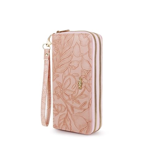 AdiStylinno Monedero para mujer, gran capacidad, estampado floral, monedero largo para mujer, piel sintética, tarjetero, monedero con bolsillo con cremallera, ranuras para tarjetas, compartimentos