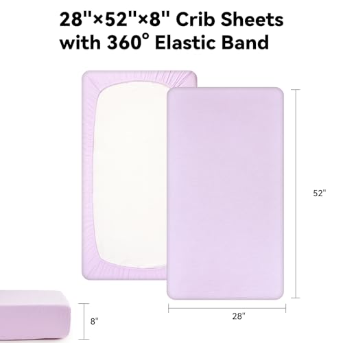 Image of TILLYOU 2 Pack Muslin Crib Sheets for Boys and Girls, 100% Cotton Fitted Crib Sheet for Toddler 52x28 Standard Crib Mattress, Grey and Purple