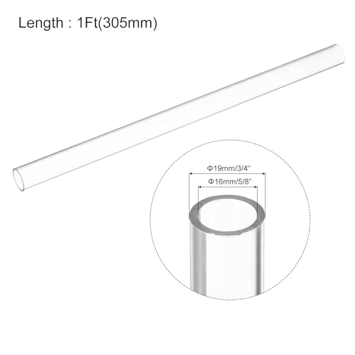 Image of uxcell Clear Rigid Tubing 5 /8 Inch(16mm) ID x 3 /4 Inch(19mm) OD x 1Ft(305mm) Length Round Plastic Polycarbonate Tube