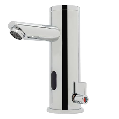 Robinet à capteur infrarouge compact pour salle de bain | Robinet automatique avec réglage de la température (0-55°C) et fonctionnement sur piles | Sans contact,...