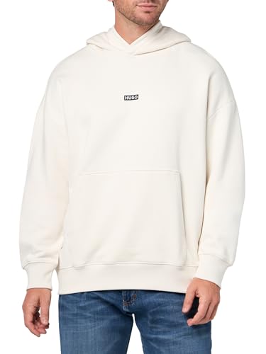 Image of HUGO Men's Back Printed Logo Hooded Sweatshirt, Soft Cream White, XL