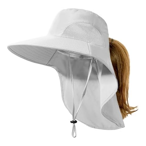 Camptrace Sun Hats for Women UPF 80+ UV Protection Wide Brim Hiking Fishing Hat with Neck Flap, Light Grey Cover