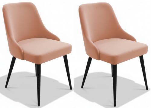 Image of Finch Fox Taskpro Modern Unique Velvet Upholstered Seating Living Room Dining Chair with Black Metal Legs in Peach Color (Set of 2)