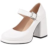 cocey scarpe da donna con tacco alto e plateau eleganti mary jane con fibbia, bianco, 36 eu