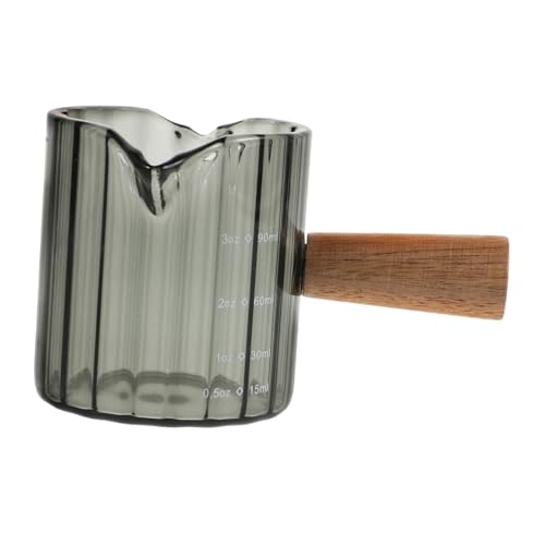 ROMISBABA Piccola Brocca in Vetro Con Doppio Beccuccio Elegante Design Scanalature Verticali Manico Ergonomico in Legno Per Caffè Espresso Tè Freddo Latte e Altre Bevande