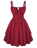 SCARLET DARKNESS Damen Freizeit Minikleid Lace Up mit Tasche Spaghetti Trägerkleid Rot M