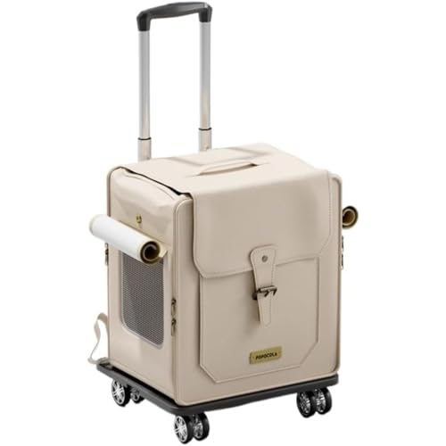 Vlfn キャットキャリー 大型猫対応 キャリーバッグ 軽量設計 トローリー式&背面リュックタイプ 両用 伸縮ハンドル付き メインクーン ラグドール 大型犬 対応 通気性メッシュ 折りたたみ可能 多機能ポケット 旅行 通院 お出かけ (ベージュ)