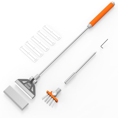 FZONE Grattoir à Algues pour Aquariums en Verre, Longueur Détachable de 19'' à 26'', Kit de Nettoyage 2-en-1 avec Tête de Brosse et 5 Lames en Acier...