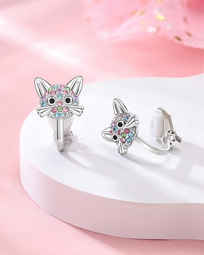 Cute Hypoallergenic Cat Clip on Earrings for Girls, Gifts For Granddaughter Daughter Birthday Valentines Graduation4