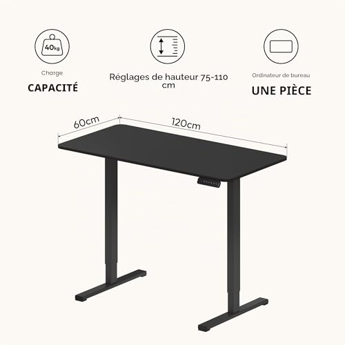 Bureau assis debout électrique SANODESK noir au design épuré