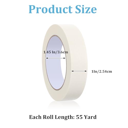 Image of 12 Rolls Masking Tape Bulk 1 Inch White Beige Masking Tapes for General Purpose, Craft, Art, Home, Office, School, 1 Inch x 55 Yards