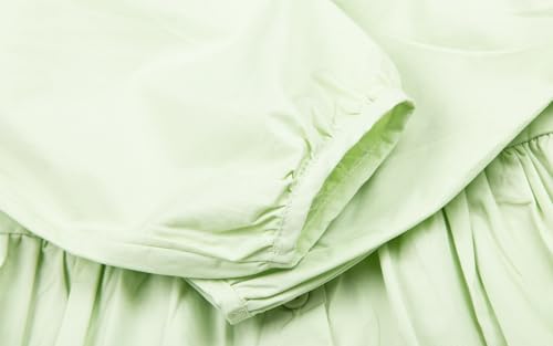 Image of Mud Kingdom Girls Peter Pan Collar Shirts Light Green Puff Long Sleeve Blouse for 5T Little Kids Solid Cotton Button Down Fall