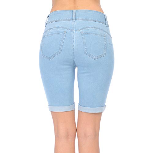 Wax Women's Jean Juniors Butt I Love You High Rise Push-Up 2 Button Bermuda Denim Shorts, Light Denim, Small #TOP2