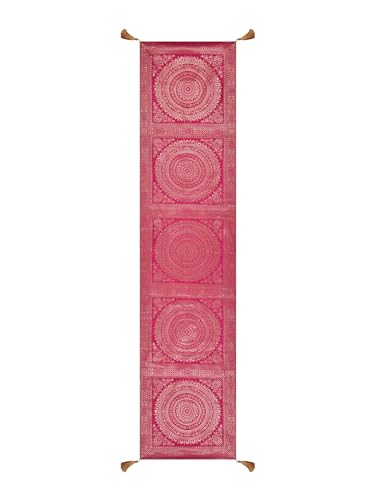 Image of Diwali Decor Brocade Jacquard Silk Table Runner Long Runner for Dinning & Centre Table Mandala Print 72 x 16 Inches (Pink)