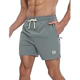 APTRO メンズ スイムトランクス 5インチ ボードショーツ 速乾水着 メッシュ裏地 ビーチスイムショーツ ジッパーポケット付き, ライトグレー, XX-Large