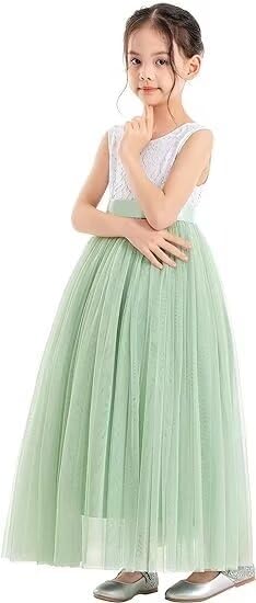 Flower Girl Dress Tulle Pageant Dresses for Girls Lace V-Back Wedding Dance Gown Birthday Dress for Girls4