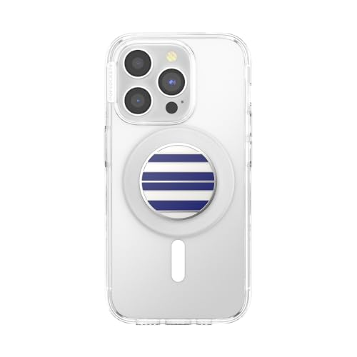 Image of PopSockets Phone Grip for MagSafe, Magnetic Holder, Phone Stand, Navy Blue - Nautical Stripe