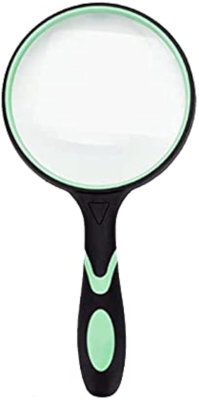 Large Magnifying Glass 5X Handheld Reading Magnifier for Seniors & Kids - 100MM 4INCHES Real Glass Magnifying Lens for Book Newspaper Reading, Insect and Hobby Observation, Classroom Science (Green)