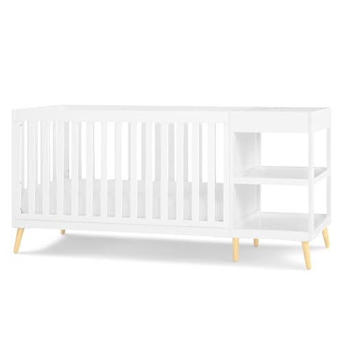 Image of Delta Children Essex 4-in-1 Convertible Crib and Changer, Bianca White w/Natural