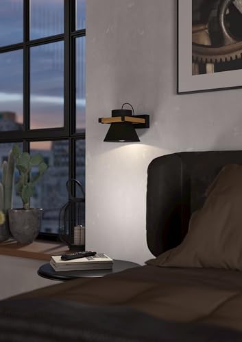 Lámpara de techo con portalámparas E27 Eglo Maccles en madera y metal negro 4