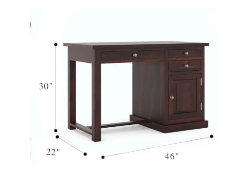 Image of Solid Sheesham Wooden Study Table & Desk with Drawer for Office and Home | Computer Laptop Table | Reading & Writing Desk | Laptop Desk (Walnut B)