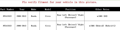 Crs Nt512322 New Wheel Bearing Hub Assembly, Rear Left (Driver)/ Right (Passenger), Only For 2006-2012 Honda Civic (Gx/Hybrid/Hybrid-L） #TOP1