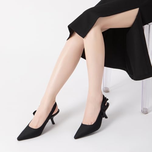 Athlefit Women's Slingback Kitten Heels Closed Pointed Toe Bowknot Pumps Dress Shoes for Work Wedding Dancing Party, Black, Size 9.5, AD01654 by Athlefit - Used condition - Image 7