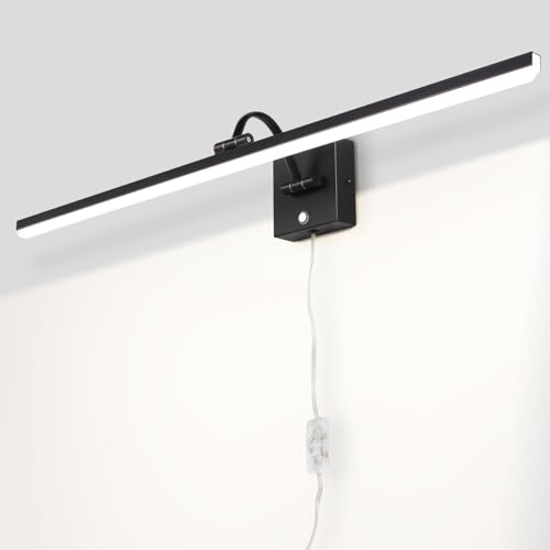 Image of Plug in Bathroom Vanity Light Picture Light Vanity Lights for Bathroom LED Bar 35 inch 6000K 16W Touch Dimming Matte Black Wall Sconce for Living Room, Bedroom, Hallway, Cabinet & Porch