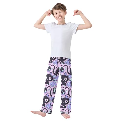 Pajama Bottoms, Kawaii Black Goth Cat Pajamas Pant Lounge Wear Sleep Long Pants Casual Sleepwear Pjs2