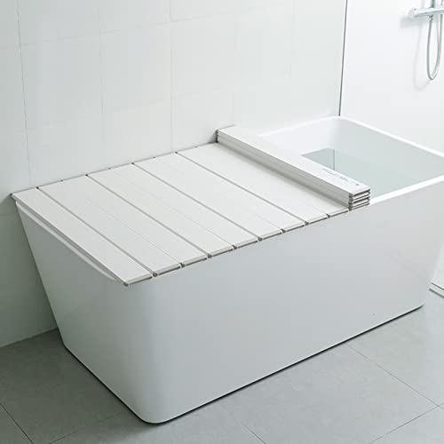 Couvercle de baignoire pliable et isolant avec support de rangement en blanc