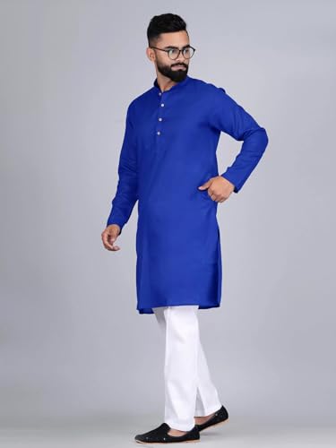 Image of Pinkmint Kurta for Men Cotton Mandarin Collar Long Sleeve Soild Traditional Kurta Festival Kurta