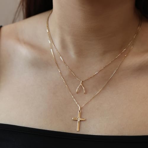 FANCIME 14K SOLID REAL Gold Star Natural Diamond 0.025ct Cross Crucifix Delicate Necklace Dainty Pendant Fine Jewelry Birthday Gifts For Women Girls, With 16+2" Solid Gold Cable Chain2