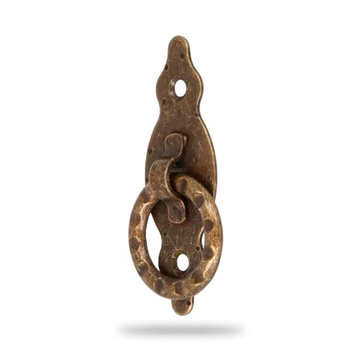 Amig - Poignée Verticale - Modèle 1001 - Acier - Quincaillerie Rustique - 28 x 80 x 1.5 mm - Avec Anneau et Plaque Pointillée - Finition : Cuir