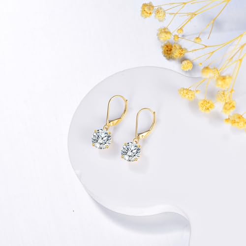 Round Moissanite Earrings for Women 14K Yellow Gold Leverback Earrings Jewelry Gift3