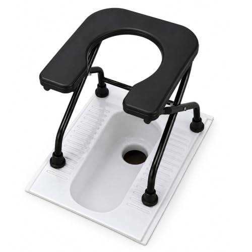 Image of Foldable Portable Commode Stool for Adults Stainless Steel Toilet Chair with Non Slip Legs Open Seat Bathroom Support Chair