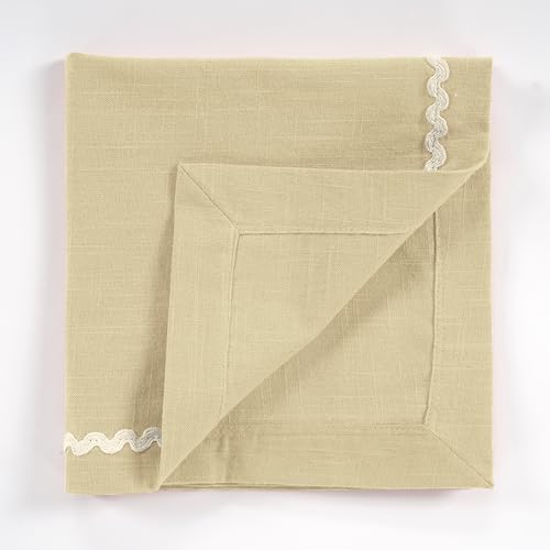 Image of FINGERCRAFT Cloth Napkins Set of 6, 18x18 Inch, 100% Cotton Table Napkins with RIC Rac Scallop Lace Trim, Reusable Washable Dinner Napkins for Wedding, Party, Dining & Home Decor (Beige)