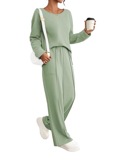 Viottiset Women's 2 Piece Set Casual Outfits Knit Top Wide Leg Sw...