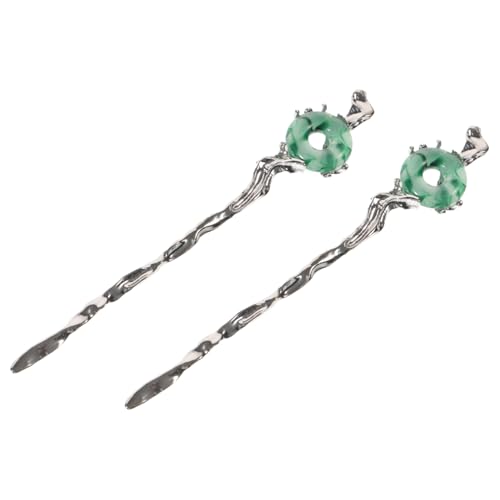 ADOCARN 2個 ヘアピン レトロヘ ック お団子ヘ ルダー レトロシニョンピン 翡翠のヘ ック ヘ ックピン ヴィンテージかんざし Silver 人工翡翠