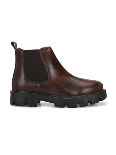 Image of HiREL'S Premium PU Chelsea Boots for Men, Black, Chunky Lug Sole, Arch Support, Slip-Resistance, Height Increasing