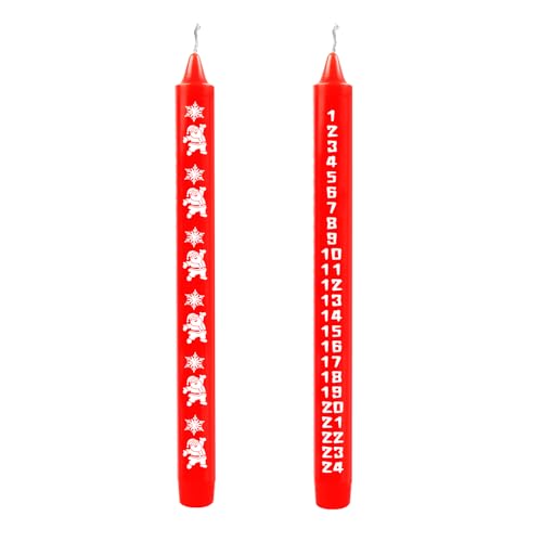 2PCS Weihnachtskerzen, Adventskalenderkerze in Rot, Kalenderkerze...