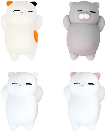 Eutreec Pack of 4 Healing Toys Cute Mini Squishy Squeeze Soft Collection Stress Reliever Gift Decor Colorful White Gray Cat Shape