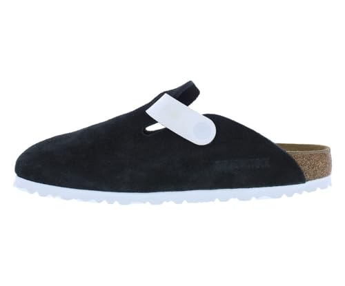 Image of Birkenstock Boston BS Suede Narrow Unisex Shoes Size 5, Color: Black /White-Black