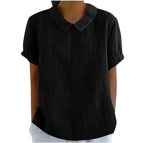 Womens Cute Tops Summer Trendy Short Sleeve Cotton Linen Shirts Casual Loose Basic Tee Blouse Fashion Clothes